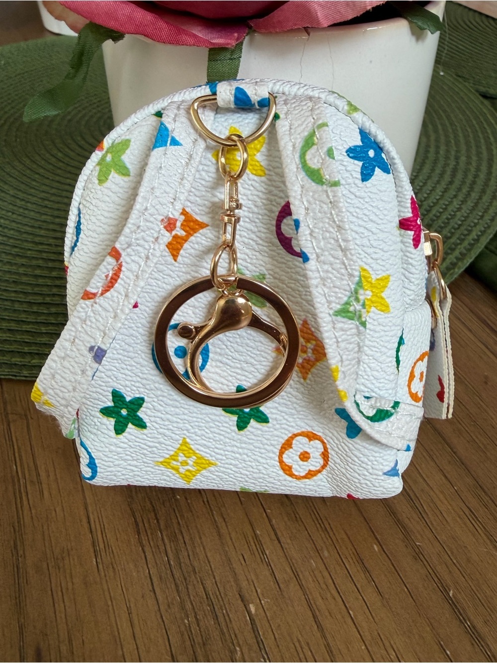Monogram Blooming Flowers Bag Charm,Mini Pouch, Key Chain Holder, IPod ,Ear Buds - Picture 3 of 4